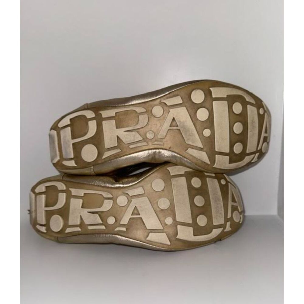 Vintage Prada Sport Gold Ballet Flats | Y2K Designer Metallic Leather Shoes - Picture 4 of 11